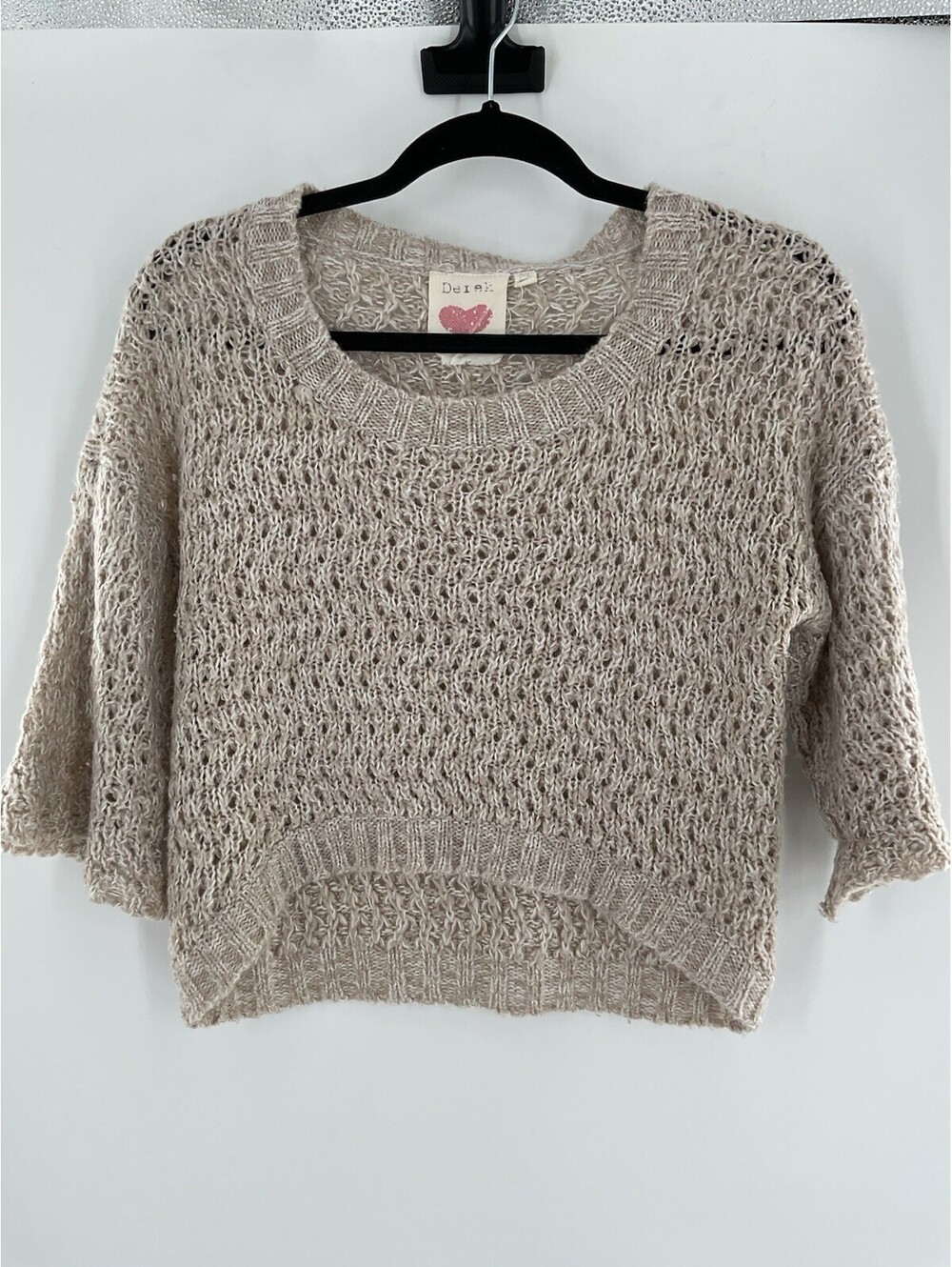 Derek Heart Women’s Size Medium Knit Cropped Sweater 3/4 Sleeve Beige 134